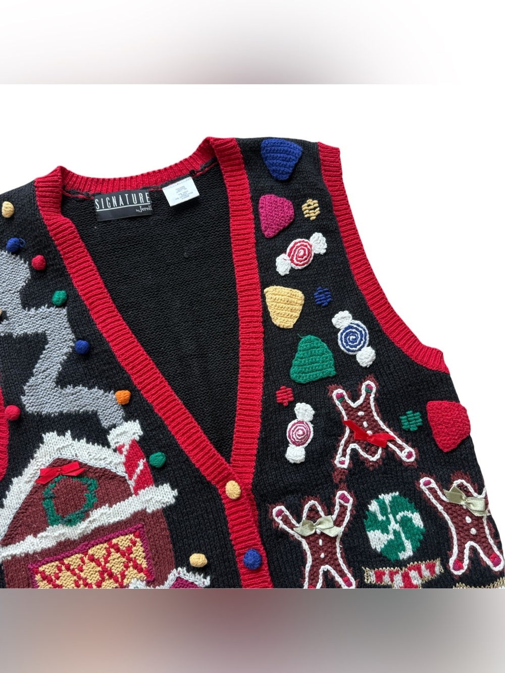 Vintage Signature Jerell S Christmas Sweater Vest Gingerbread Santa Novelty Knit - Picture 7 of 13